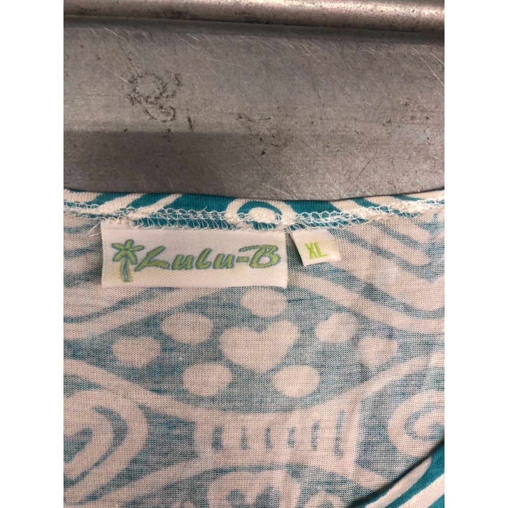 Lulu B Blouse‎ Top Womens XL Blue White Geometric 3/4 Sleeve Lightweight Beach - Picture 7 of 10